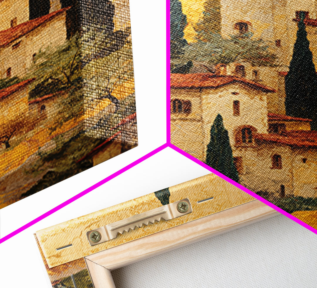 Tuscan Hillside with Cypress Trees and Golden Canvas Print, Italian Villa Art, Minimalist Decor, Living Room Decor, IVA-2x3-81
