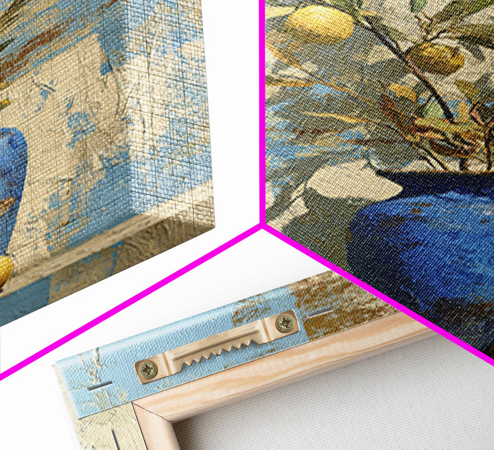 Lemon Branch in Blue Ceramic Vase Canvas Print, Italian Villa Art, Luxury Decor, Living Room Decor, Villa, Framed Wall Art, IVA-2x3-82