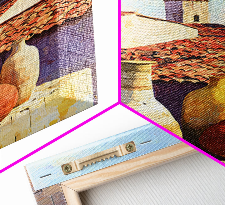 Terracotta Rooftops Against Pale Sky Framed Canvas Print, Italian Villa Art, Digital Wall Art, Living Room Decor, Villa, IVA-2x3-84