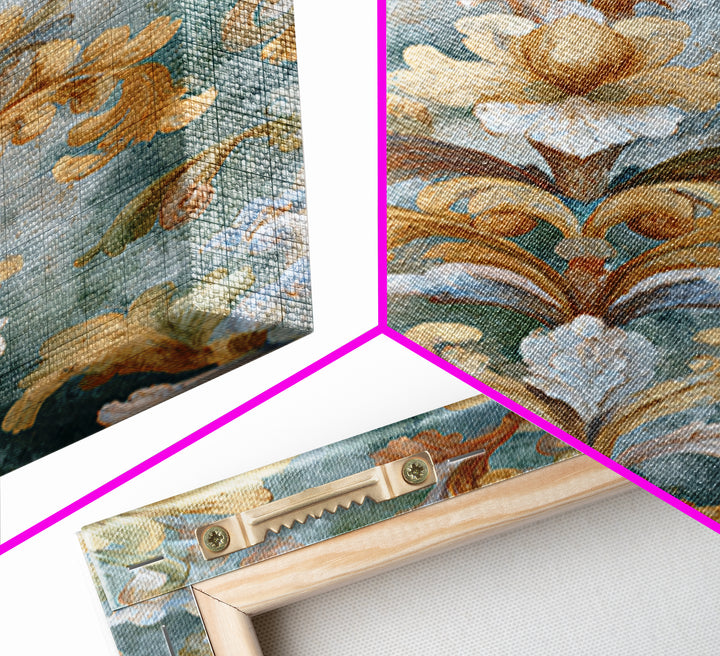 Florentine Floral Ornament Pattern Framed Canvas Print, Italian Villa Art, Room Decor, Living Room Decor, Oil Painting, Villa, IVA-2x3-90