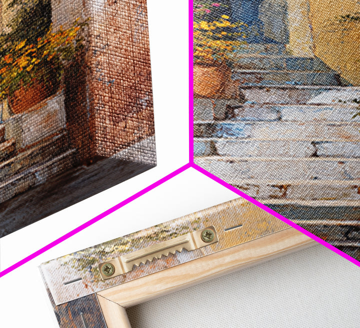 Sunlit Stone Stairway Canvas Print, Italian Villa Art, Luxury Decor, Living Room Decor, Fine Art, Villa, Framed Wall Art, IVA-2x3-91