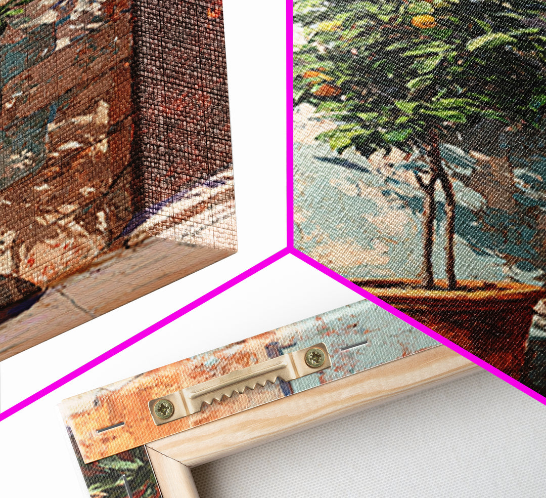 Orange Tree in a Courtyard Planter Framed Canvas Print, Italian Villa Art, Textured Painting, Living Room Decor, Villa, IVA-2x3-94