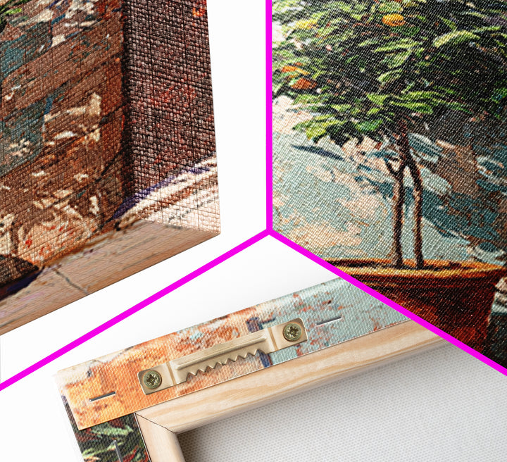 Orange Tree in a Courtyard Planter Framed Canvas Print, Italian Villa Art, Textured Painting, Living Room Decor, Villa, IVA-2x3-94