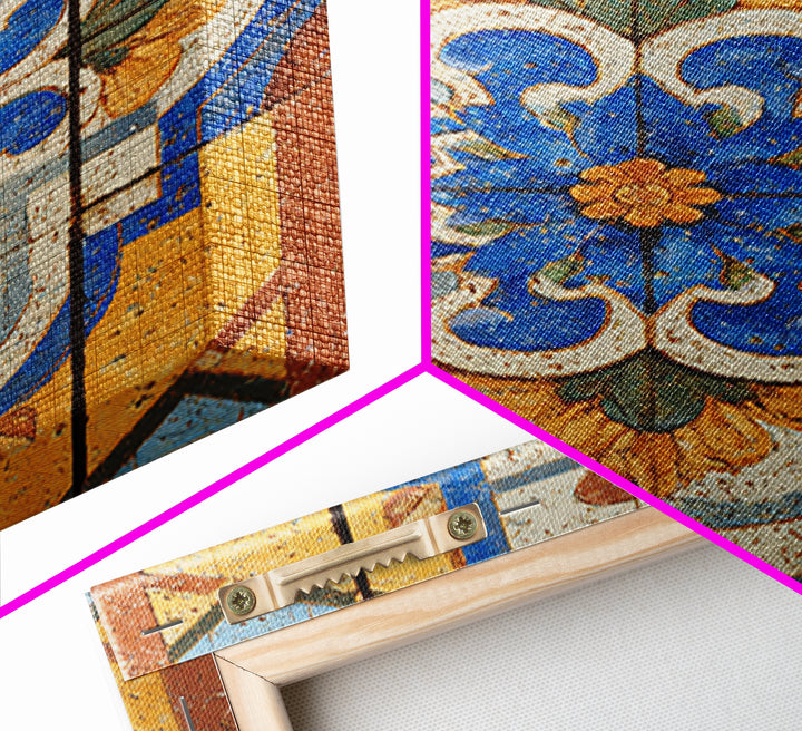 Italian Tile Pattern Framed Canvas Print, Italian Villa Art, Textured Painting, Living Room Decor, Villa, Living Room Wall Art, IVA-2x3-97