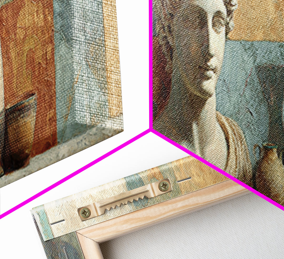 Classic Roman Statue Bust Canvas Print, Italian Villa Art, Landscape Art, Living Room Decor, Abstract Art, Villa, IVA-3x1-100