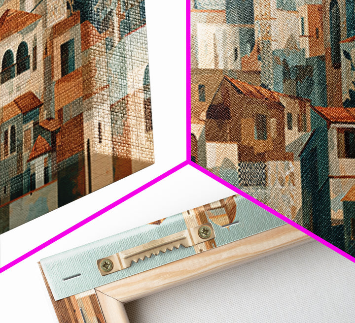 Terracotta Rooftops Against Pale Sky Canvas Print, Italian Villa Art, Neutral Wall Art, Living Room Decor, Fine Art, Villa, IVA-3x1-20