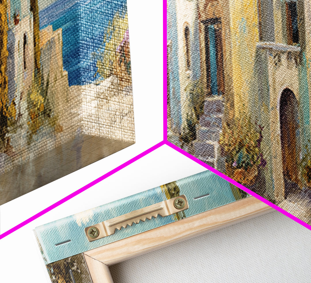 Mediterranean Arch Framing Blue Sea Canvas Print, Italian Villa Art, Rustic Home Decor, Living Room Decor, Fine Art, Villa, IVA-3x1-24