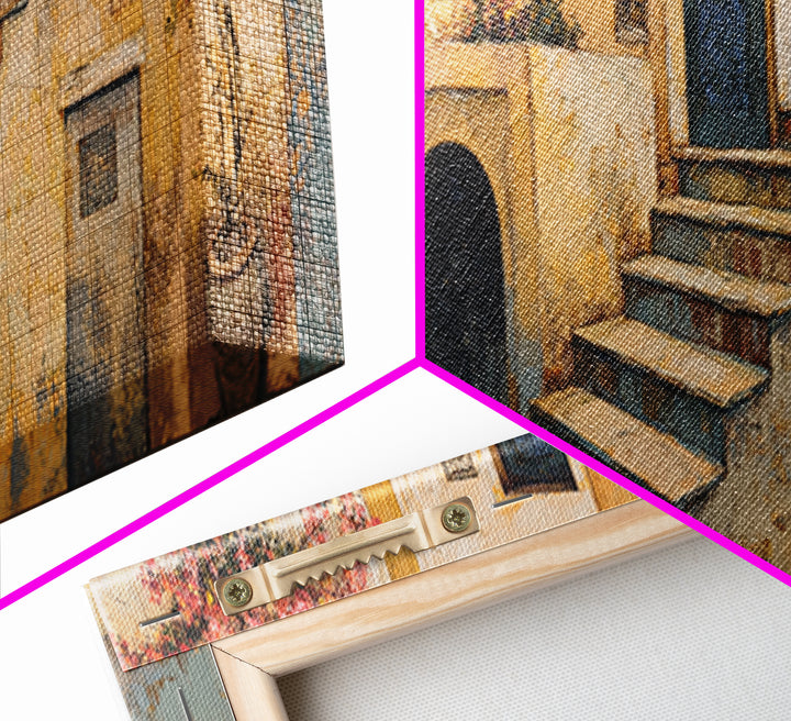 Sunlit Stone Stairway Canvas Print, Italian Villa Art, Rustic Home Decor, Living Room Decor, Fine Art, Villa, Boho Decor, IVA-3x1-3