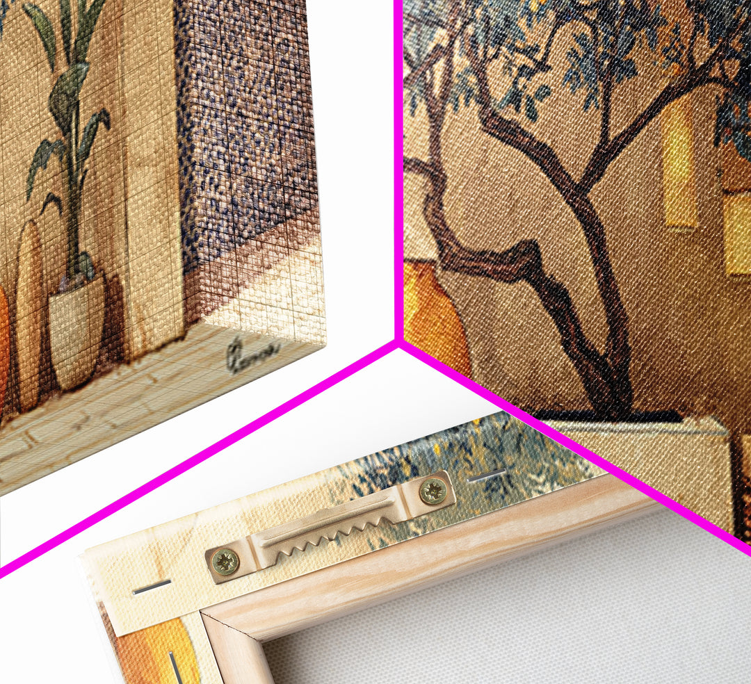 Orange Tree in a Courtyard Planter Canvas Print, Italian Villa Art, Statement Artwork, Living Room Decor, Fine Art, Villa, IVA-3x1-30