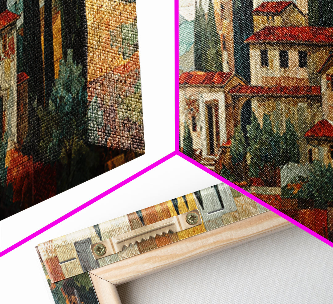 Tuscan Hillside with Cypress Trees and Golden Canvas Print, Italian Villa Art, Living Room Wall Art, Living Room Decor, Villa, IVA-3x1-41