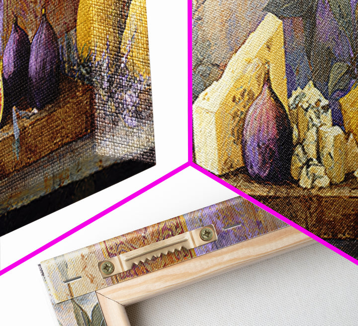 Figs and Cheese on Rustic Wooden Board Canvas Print, Italian Villa Art, Framed Wall Art, Living Room Decor, Abstract Art, Villa, IVA-3x1-49