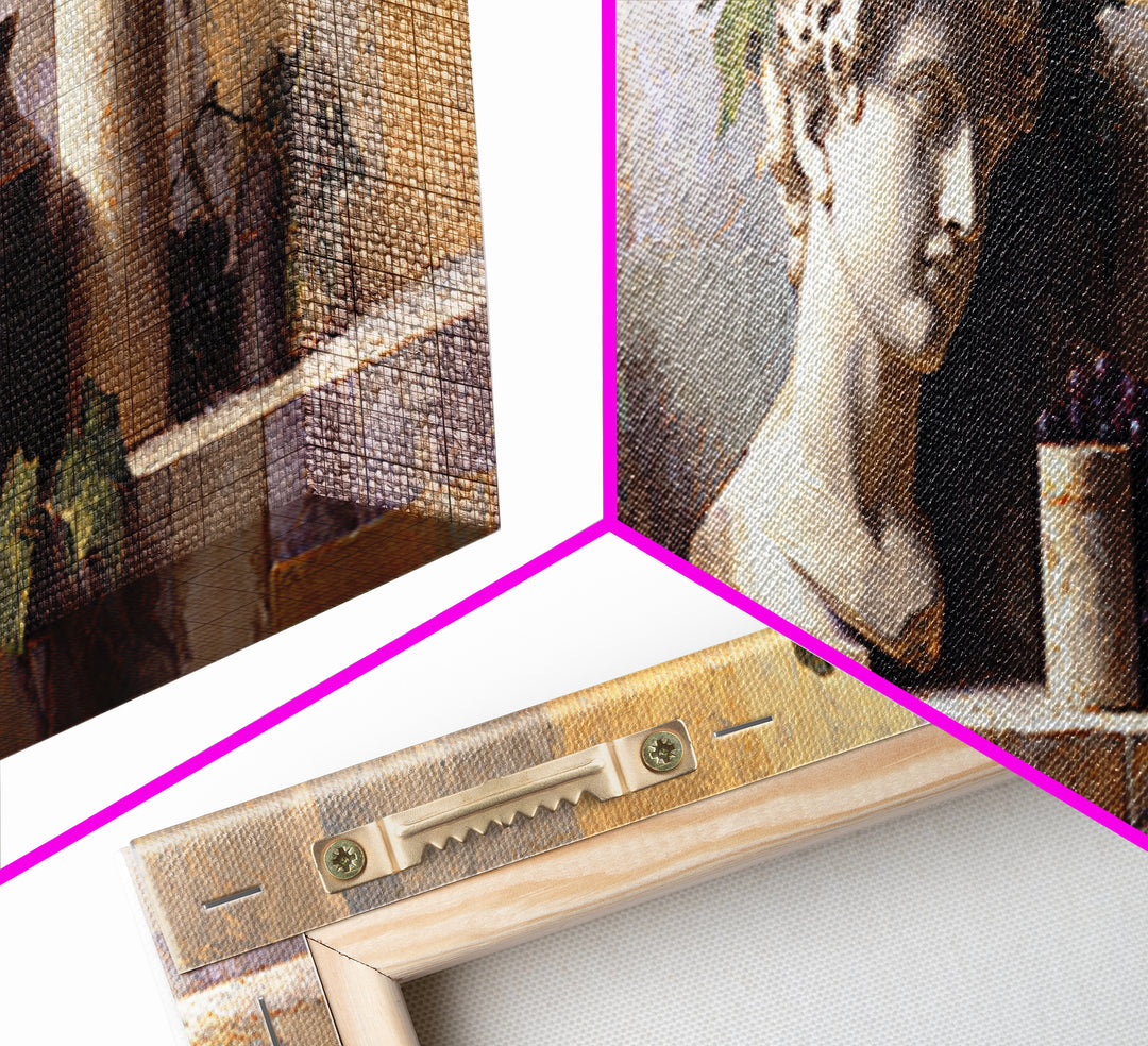 Classic Roman Statue Bust Framed Canvas Print, Italian Villa Art, Boho Decor, Living Room Decor, Abstract Art, Villa, IVA-3x1-52
