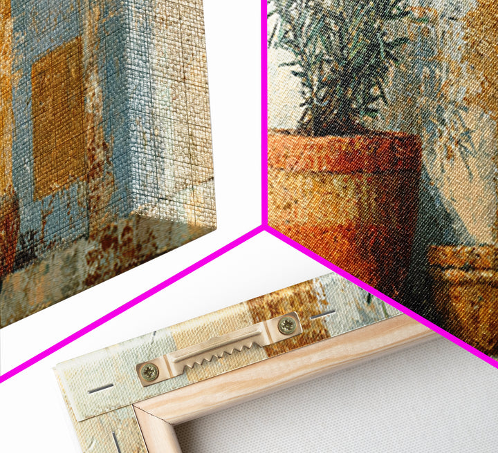 Terra Cotta Pot Canvas Print, Italian Villa Art, Living Room Art, Living Room Decor, Oil Painting, Villa, Neutral Decor, IVA-3x1-62