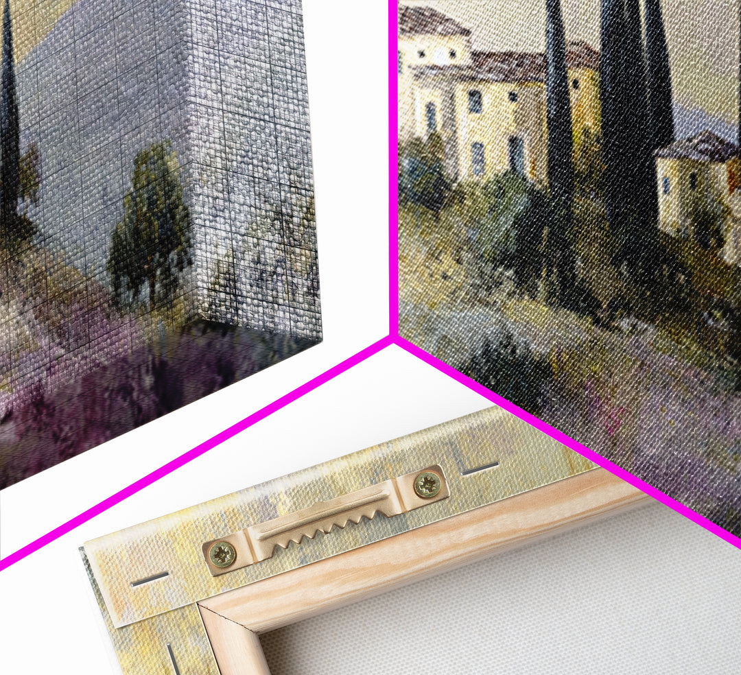 Tuscan Hillside with Cypress Trees and Golden Canvas Print, Italian Villa Art, Living Room Wall Art, Living Room Decor, Villa, IVA-3x1-65