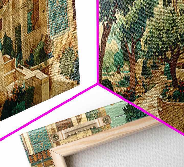 Olive Grove Path Framed Canvas Print, Italian Villa Art, Living Room Decor, Abstract Art, Villa, Coastal Wall Art, IVA-3x1-67