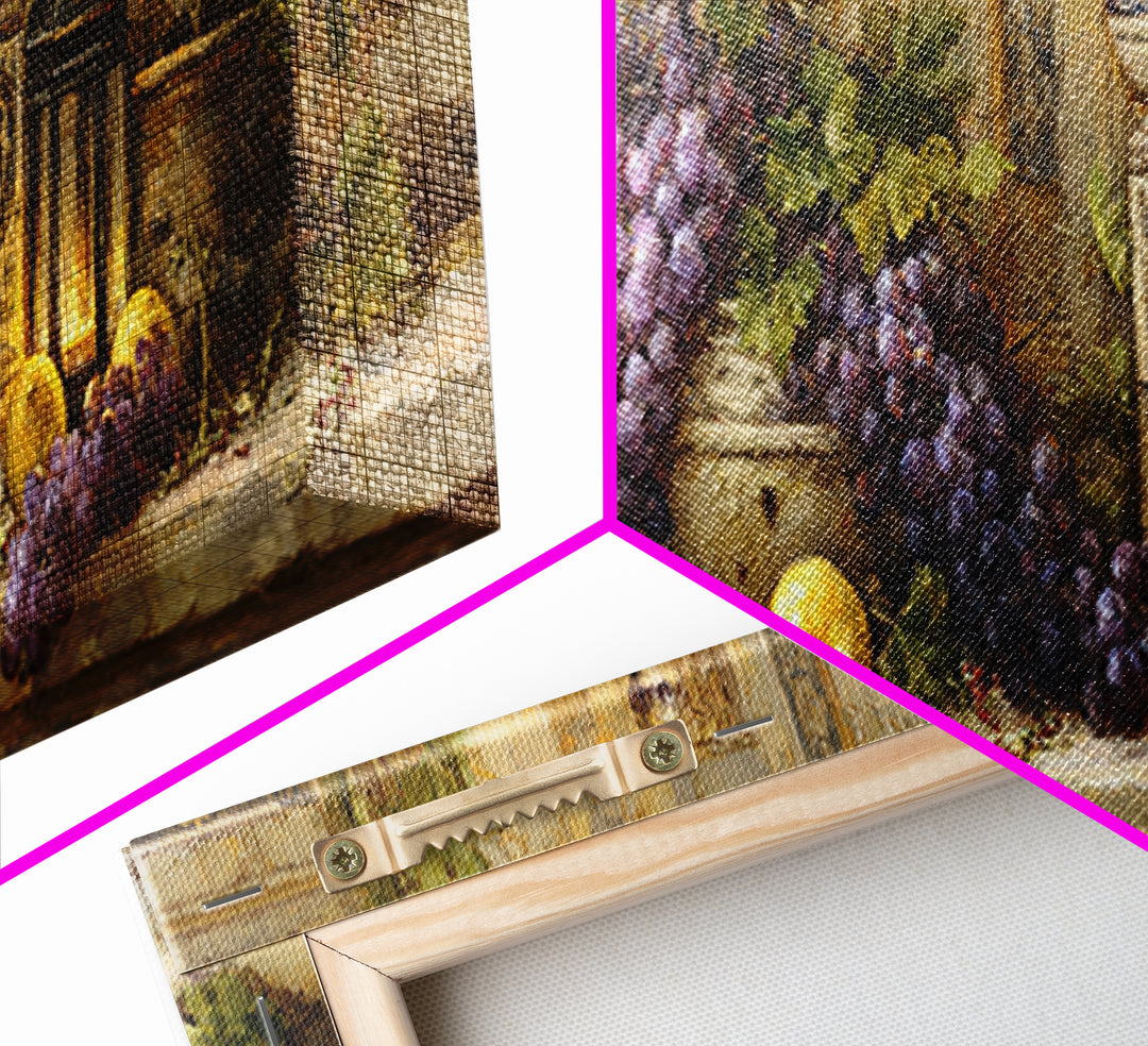 Grapevine and Wine Still Life on Linen Canvas Print, Italian Villa Art, Wall Art Prints, Living Room Decor, Fine Art, Villa, IVA-3x1-71