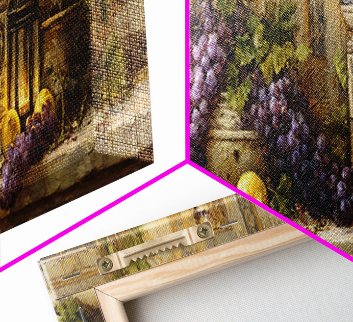 Grapevine and Wine Still Life on Linen Canvas Print, Italian Villa Art, Wall Art Prints, Living Room Decor, Fine Art, Villa, IVA-3x1-71