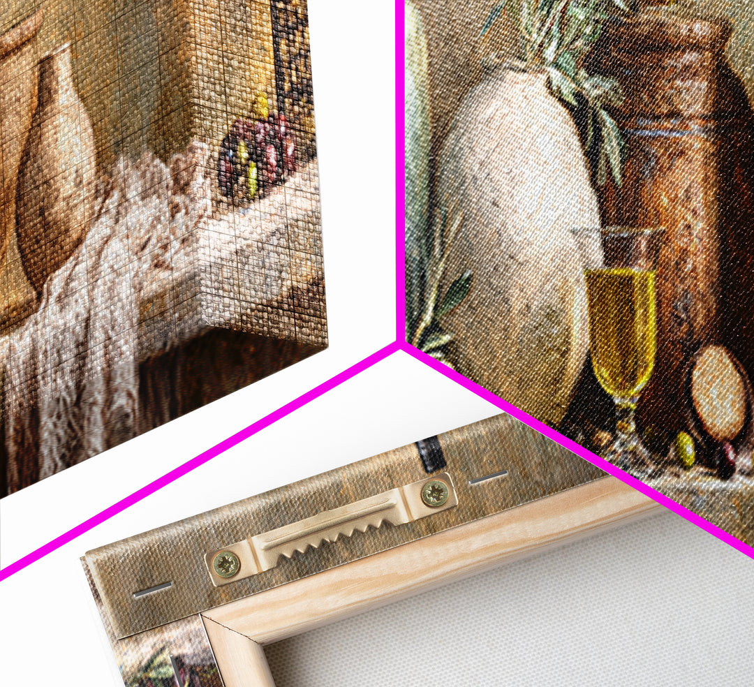 White Wine and Olives Still Life Canvas Print, Italian Villa Art, Living Room Art, Living Room Decor, Fine Art, Villa, IVA-3x1-8
