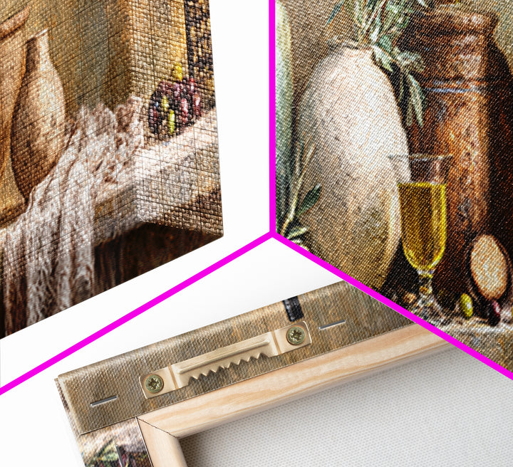 White Wine and Olives Still Life Canvas Print, Italian Villa Art, Living Room Art, Living Room Decor, Fine Art, Villa, IVA-3x1-8