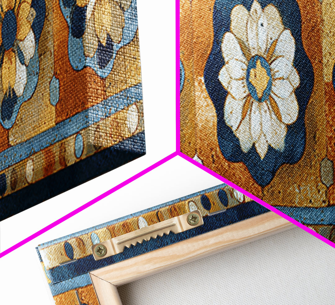 Italian Tile Pattern Framed Canvas Print, Italian Villa Art, Textured Painting, Living Room Decor, Villa, Living Room Wall Art, IVA-3x1-9