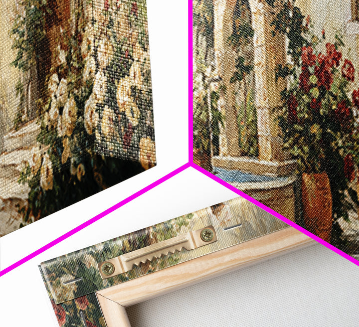 Italian Villa Garden Urn Canvas Print, Italian Villa Art, Framed Wall Art, Living Room Decor, Watercolor Art, Villa, IVA-3x1-94
