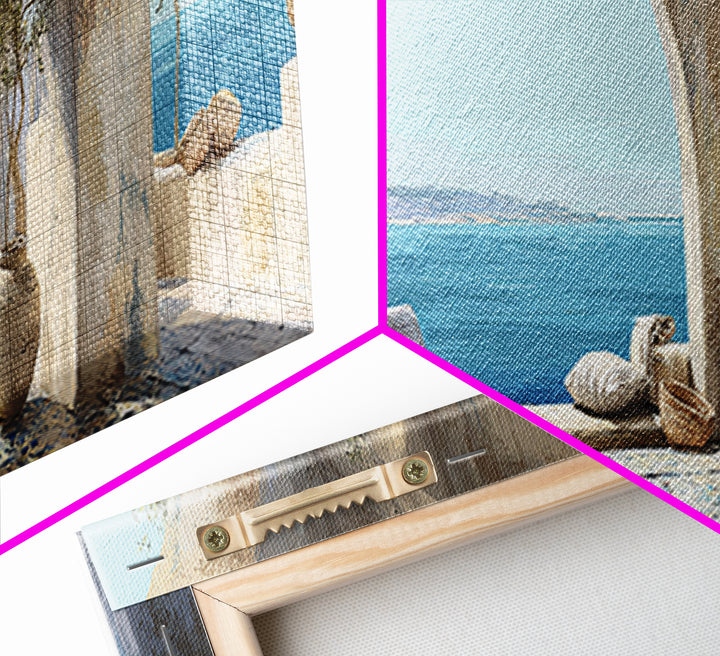 Mediterranean Arch Framing Blue Sea Canvas Print, Italian Villa Art, Gallery Wall, Living Room Decor, Fine Art, Villa, IVA-3x1-96