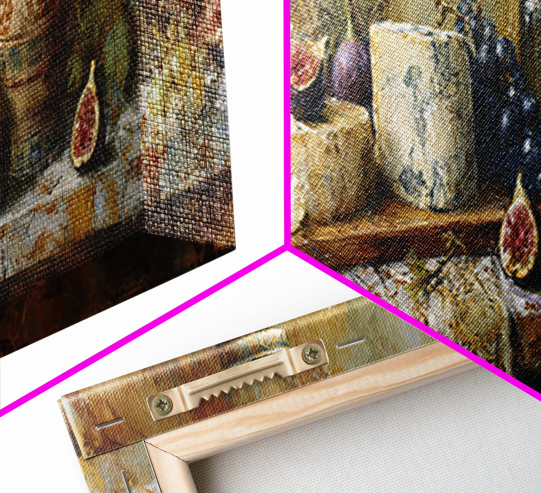 Figs and Cheese on Rustic Wooden Board Canvas Print, Italian Villa Art, Landscape Art, Living Room Decor, Watercolor Art, Villa, IVA-3x1-97