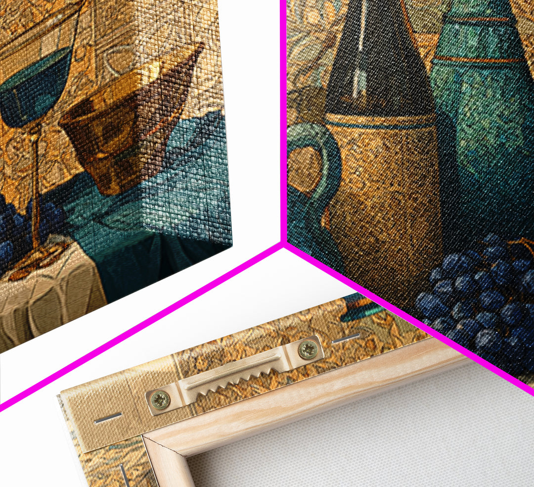 Grapevine and Wine Still Life on Linen Canvas Print, Italian Villa Art, Minimalist Decor, Living Room Decor, Abstract Art, IVA-3x2-11