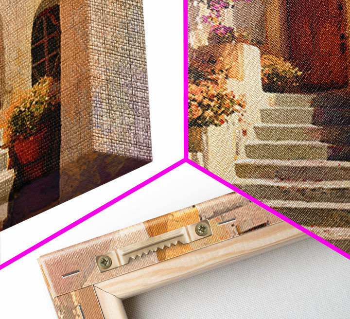 Sunlit Stone Stairway Framed Canvas Print, Italian Villa Art, Neutral Decor, Living Room Decor, Fine Art, Villa, IVA-3x2-15
