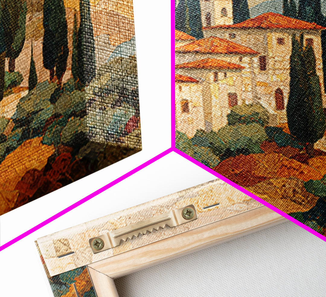 Tuscan Hillside with Cypress Trees and Golden Canvas Print, Italian Villa Art, Living Room Wall Art, Living Room Decor, Villa, IVA-3x2-29