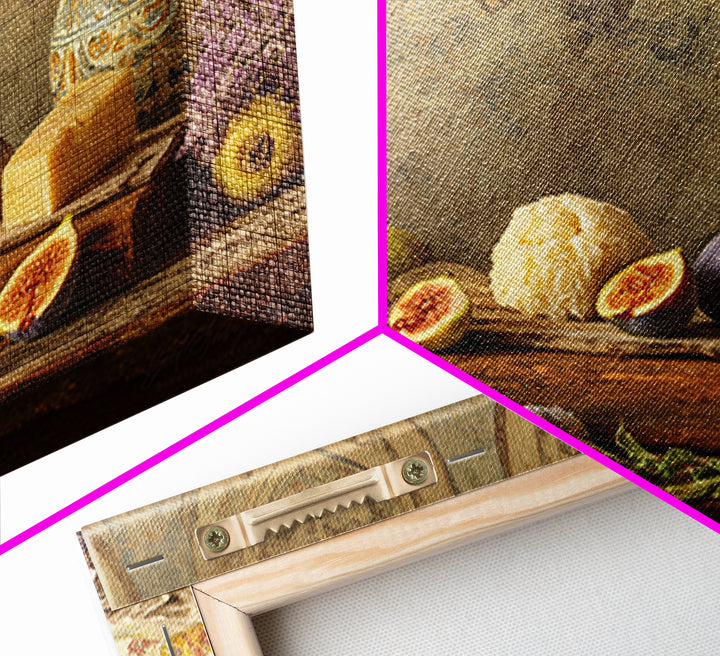 Figs and Cheese on Rustic Wooden Board Canvas Print, Italian Villa Art, Framed Wall Art, Living Room Decor, Oil Painting, Villa, IVA-3x2-37