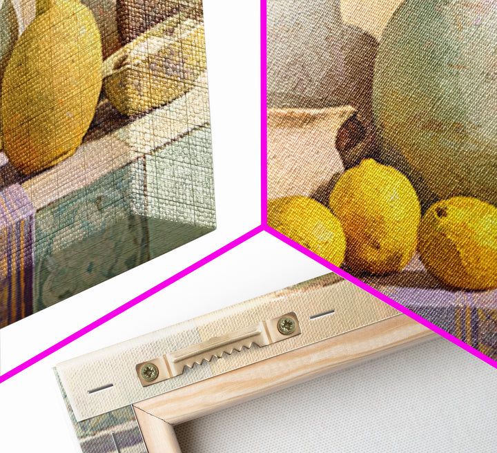 Coastal Lemons and Striped Cloth Arrangement Canvas Print, Italian Villa Art, Living Room Decor, Abstract Art, Villa, IVA-3x2-52