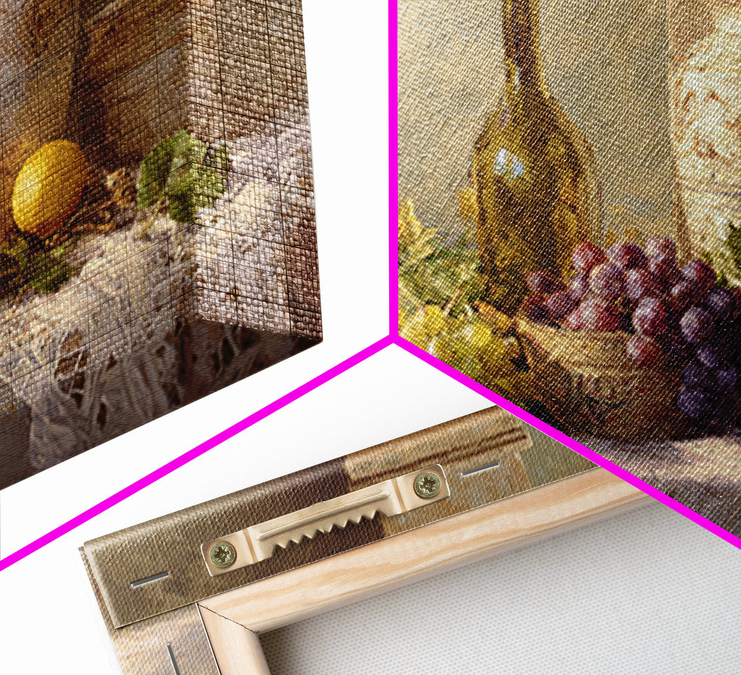 Grapevine and Wine Still Life on Linen Framed Canvas Print, Italian Villa Art, Farmhouse Wall Art, Living Room Decor, Villa, IVA-3x2-59