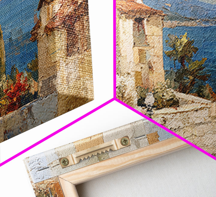 Mediterranean Arch Framing Blue Sea Framed Canvas Print, Italian Villa Art, Bedroom Wall Art, Living Room Decor, Villa, IVA-3x2-60