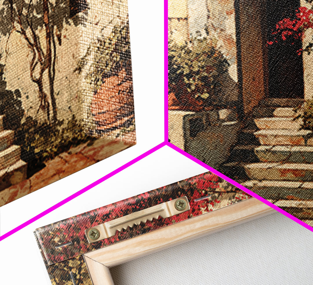 Sunlit Stone Stairway Framed Canvas Print, Italian Villa Art, Neutral Decor, Living Room Decor, Fine Art, Villa, IVA-3x2-63