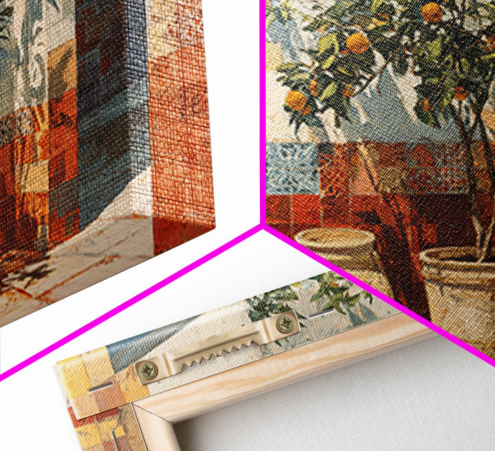 Orange Tree in a Courtyard Planter Canvas Print, Italian Villa Art, Original Painting, Living Room Decor, Fine Art, Villa, IVA-3x2-66