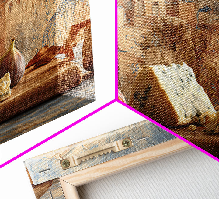 Figs and Cheese on Rustic Wooden Board Framed Canvas Print, Italian Villa Art, Bedroom Wall Decor, Living Room Decor, Villa, IVA-3x2-85