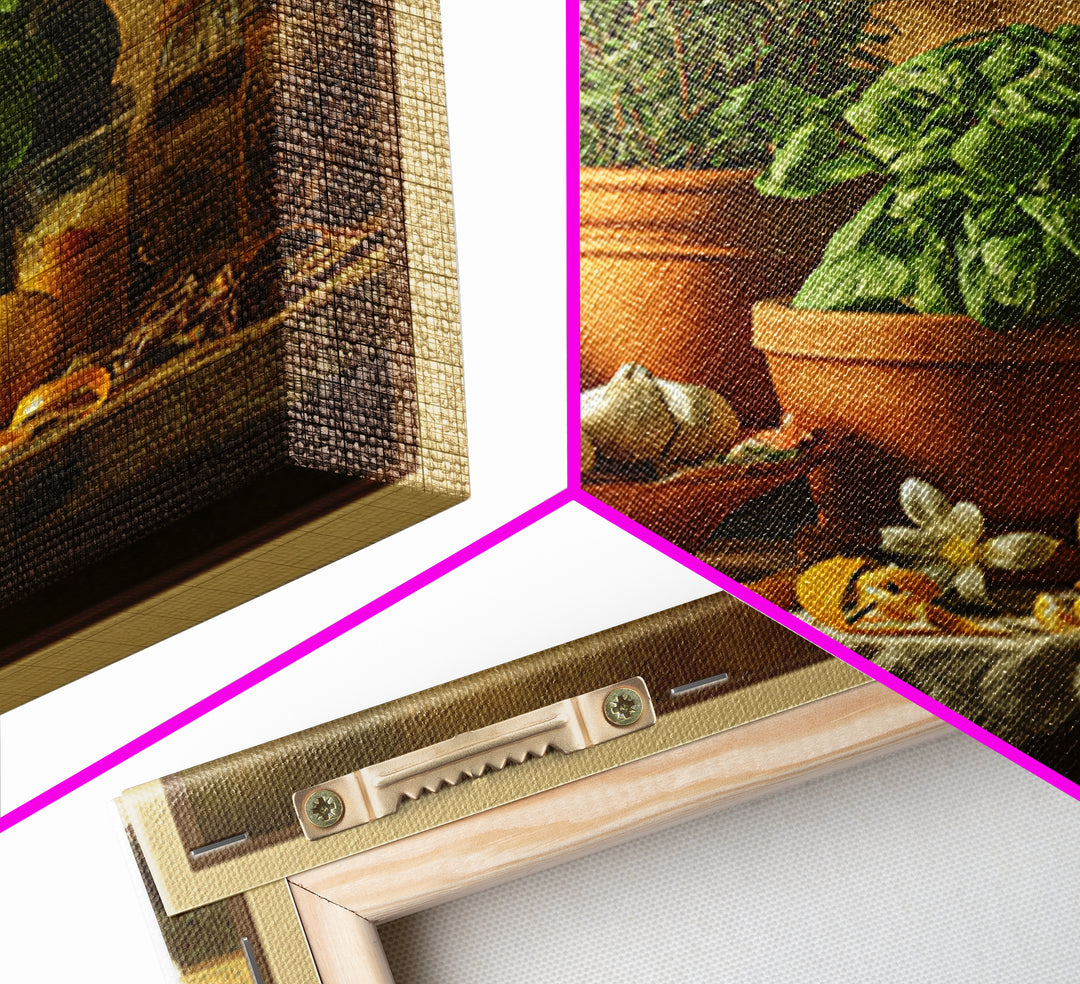 Fresh Herbs in Terracotta Pots Canvas Print, Kitchen Art, Modern Decor, Kitchen Decor, Fine Art, Kitchen, Home Decor, KIT-1x1-25