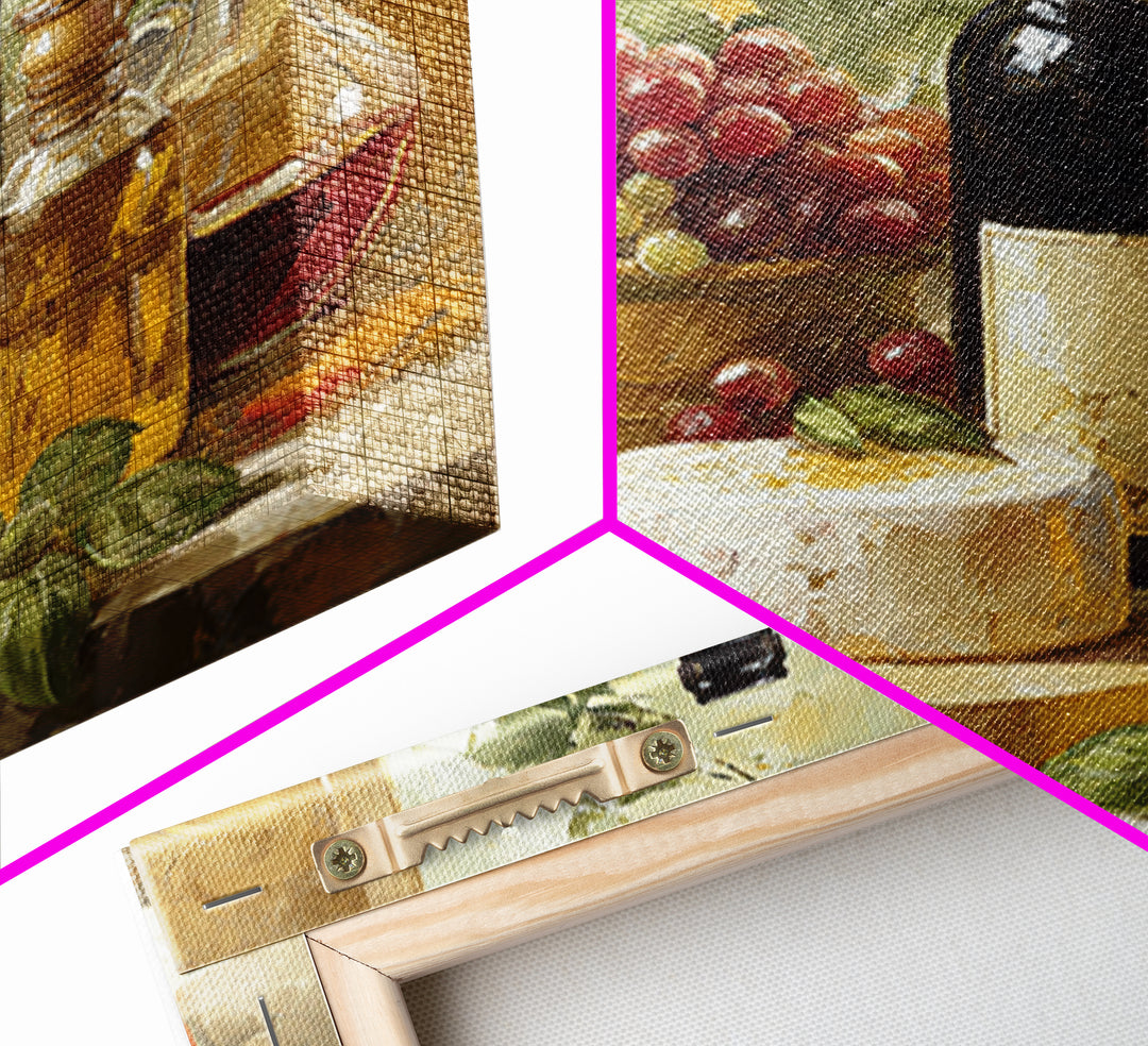 Wine Bottle Grapes and Cheese Still Life Canvas Print, Kitchen Art, Printable Wall Art, Kitchen Decor, Watercolor Art, Kitchen, KIT-1x1-36