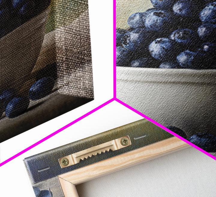 Blueberries in a White Bowl Framed Canvas Print, Kitchen Art, Modern Art, Kitchen Decor, Oil Painting, Kitchen, Neutral Decor, KIT-1x1-43