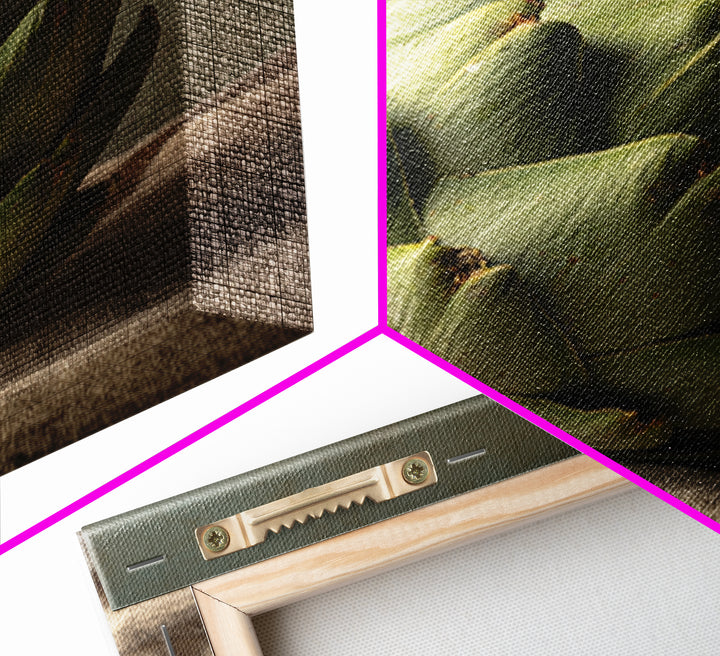 Artichoke Closeup in Painterly Green Tones Framed Canvas Print, Kitchen Art, Art Deco, Kitchen Decor, Fine Art, Kitchen, KIT-1x1-44