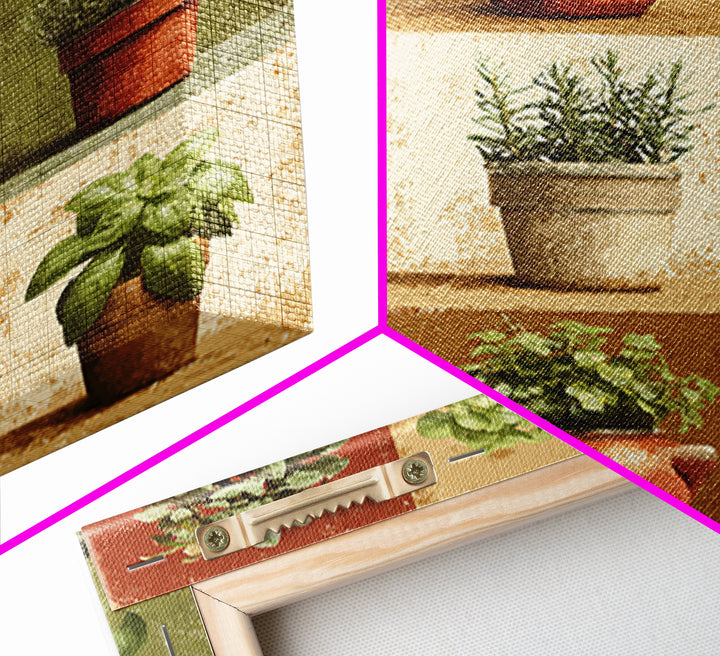 Fresh Herbs in Terracotta Pots Canvas Print, Kitchen Art, Modern Decor, Kitchen Decor, Fine Art, Kitchen, Home Decor, KIT-1x1-49