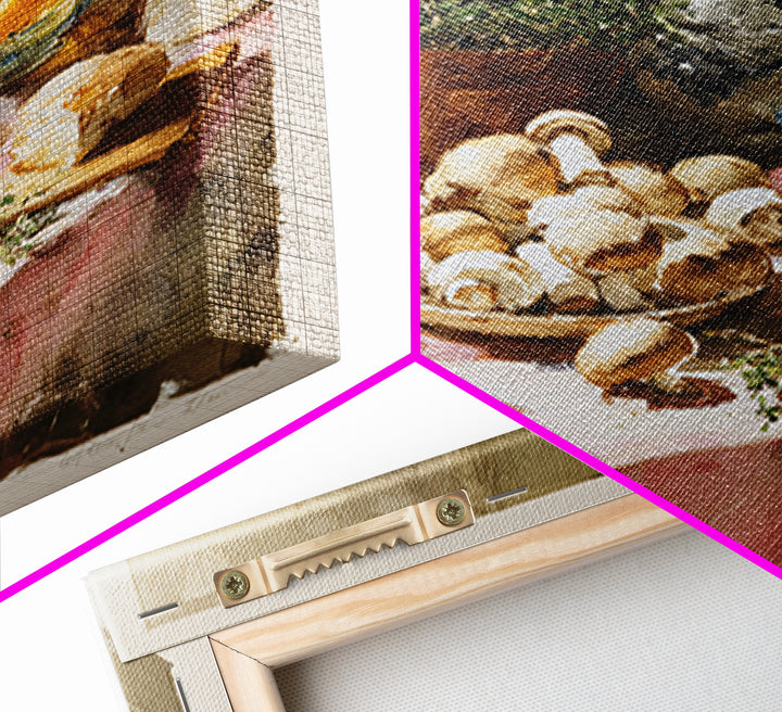Mushrooms and Thyme Botanical Study Framed Canvas Print, Kitchen Art, Bar Cart Decor, Kitchen Decor, Oil Painting, Kitchen, KIT-1x1-63