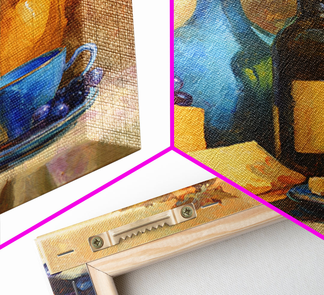 Wine Bottle Grapes and Cheese Still Life Framed Canvas Print, Kitchen Art, Kitchen Print, Kitchen Decor, Abstract Art, Kitchen, KIT-1x1-84