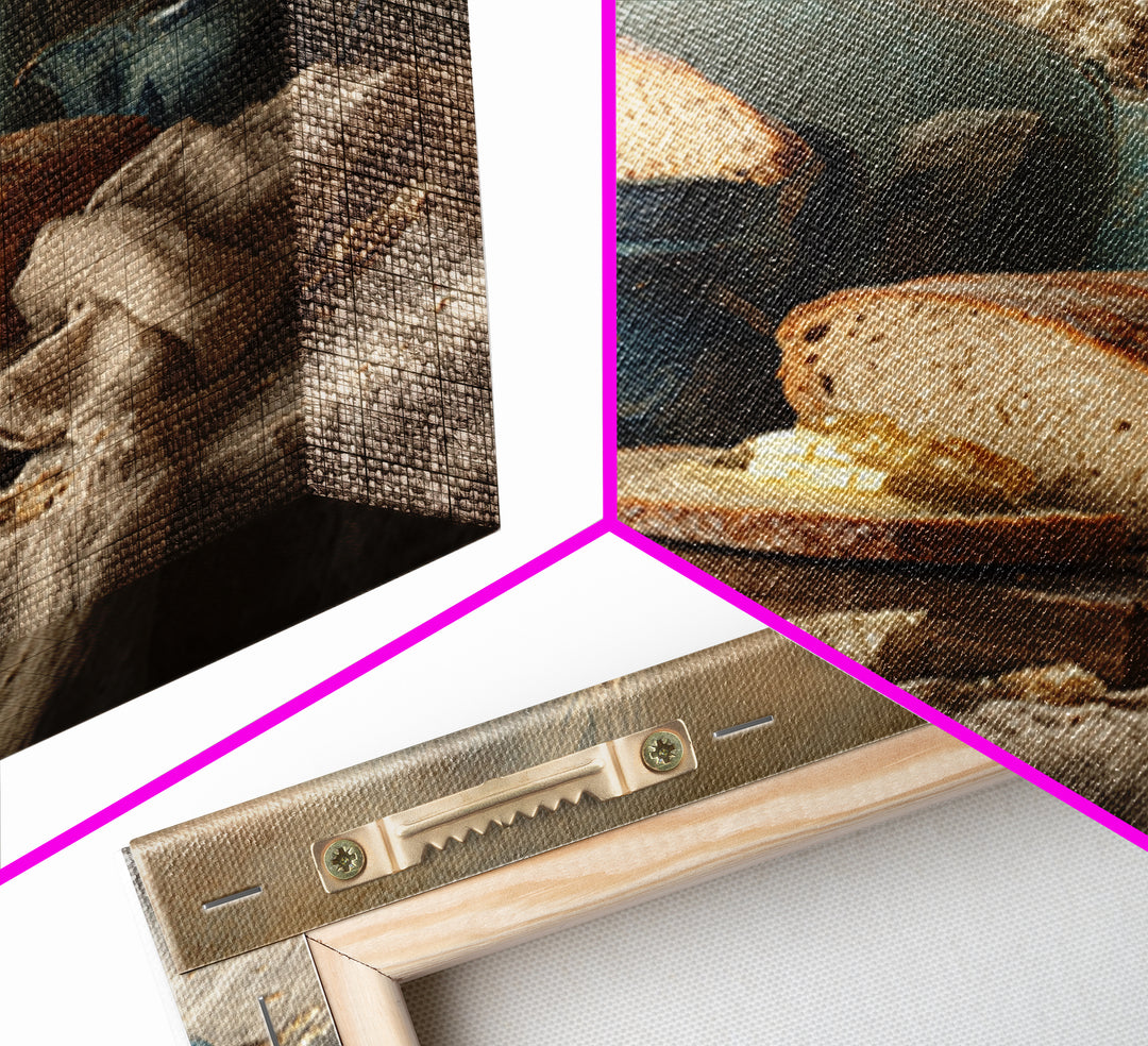 Fresh Bread with Butter and Honey Canvas Print, Kitchen Art, Coffee Print, Kitchen Decor, Fine Art, Kitchen, Textured Painting, KIT-1x1-90