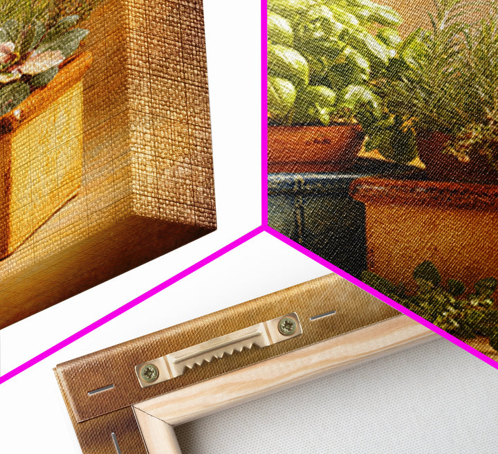 Fresh Herbs in Terracotta Pots Canvas Print, Kitchen Art, Wall Art, Kitchen Decor, Oil Painting, Kitchen, Kitchen Wall Art, KIT-1x1-97