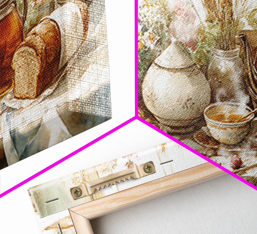 Tea Kettle with Steam and Wildflowers Framed Canvas Print, Kitchen Art, Art Print, Kitchen Decor, Watercolor Art, Kitchen, KIT-2x1-10