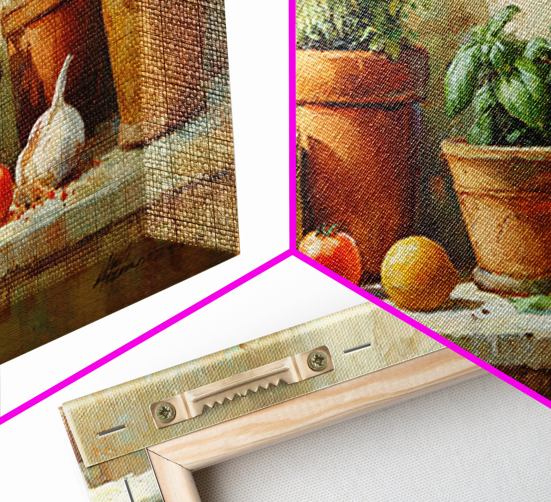 Fresh Herbs in Terracotta Pots Canvas Print, Kitchen Art, Wall Art, Kitchen Decor, Oil Painting, Kitchen, Kitchen Wall Art, KIT-2x1-21