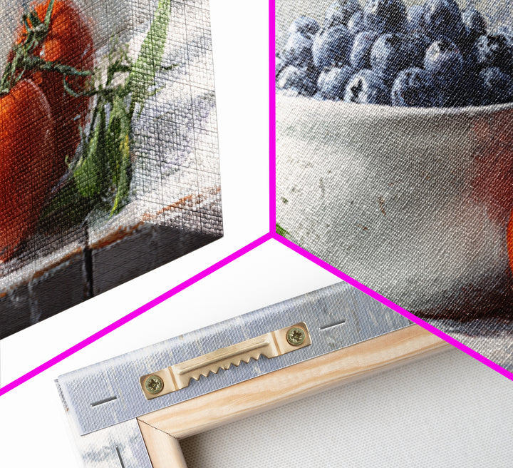 Blueberries in a White Bowl Canvas Print, Kitchen Art, Wall Decor, Kitchen Decor, Oil Painting, Kitchen, Kitchen Wall Decor, KIT-2x1-39