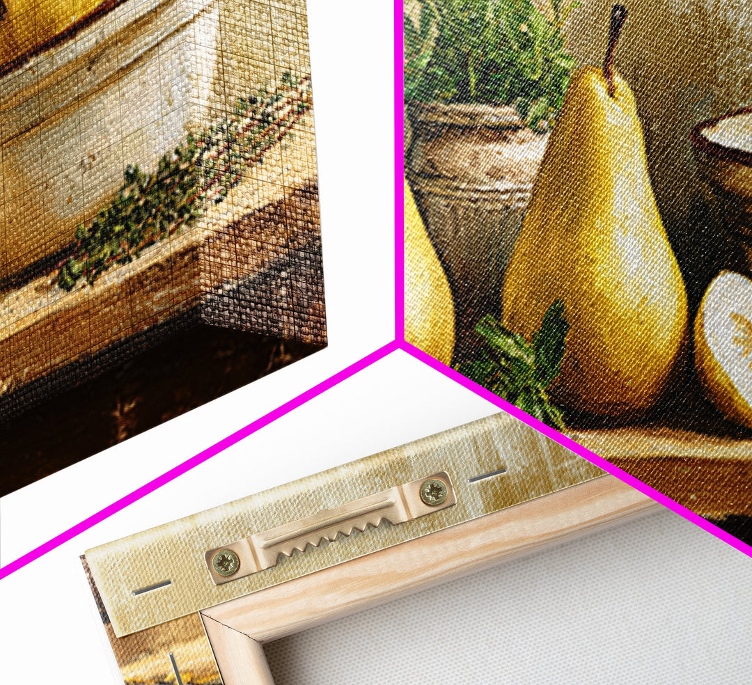 Farmhouse Pears on a Wooden Board Canvas Print, Kitchen Art, Digital Art, Kitchen Decor, Oil Painting, Kitchen, KIT-2x1-53